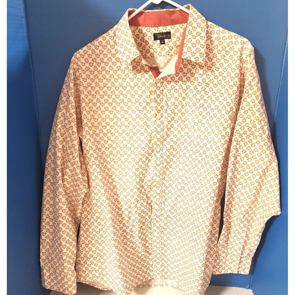 Galaxy By Harvic Men's Orange Long Sleeve Button-Up Shirt Size: Large